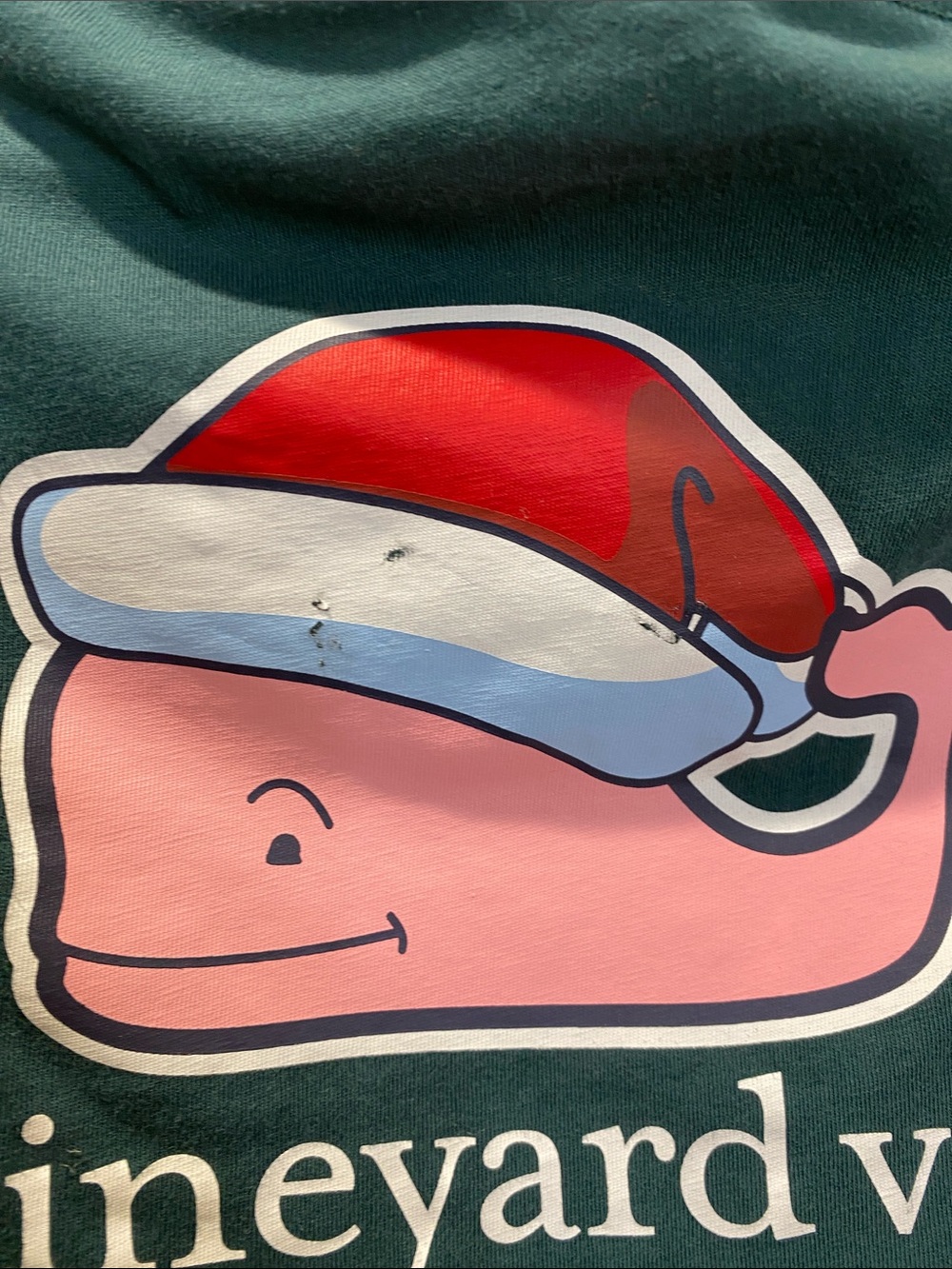 Vineyard Vines Forest Green Long Sleeve Pocket Tee with Holiday Whale Sz.7 - Picture 6 of 8